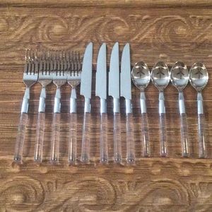 4 Place Setting Stainless w/Clear Handles